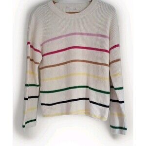 Womens Gap Ivory Multicolor Stripe 100% Cotton Chunky Knit Sweater M Y2K Preppy